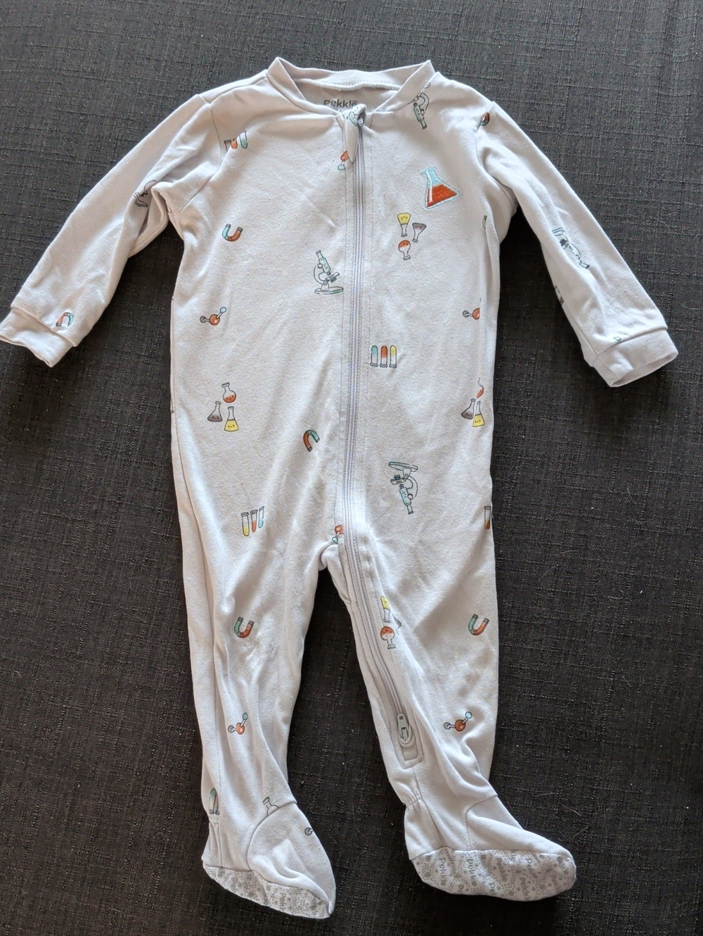 Pekkle Light Gray Science Print Footed One-Piece
